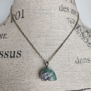 Rainbow Flourite Skull Silver Necklace